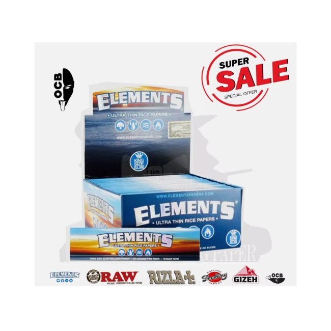Cartine Elements Blu King Size Slim – Scatola da 50 Libretti