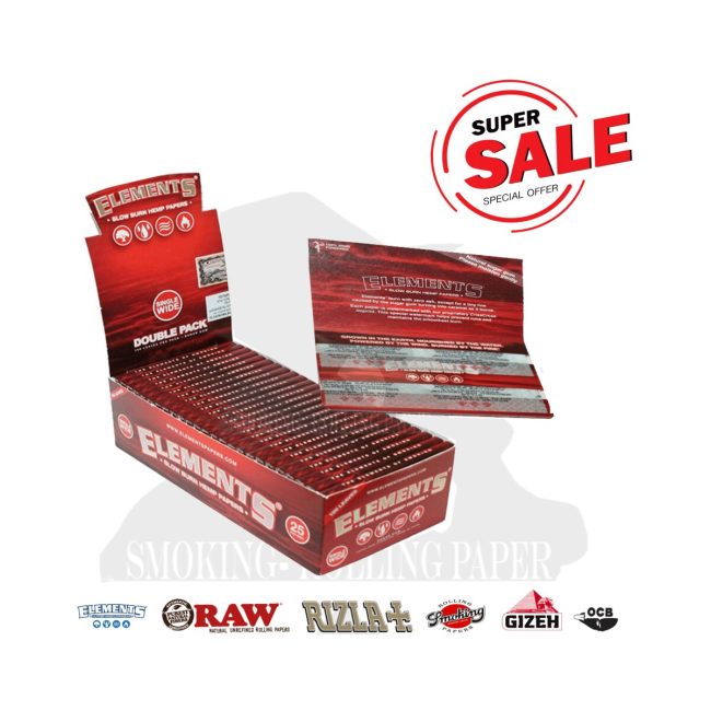 Elements Wide Red Double Regular Hemp Rolling Papers – 25 Booklets