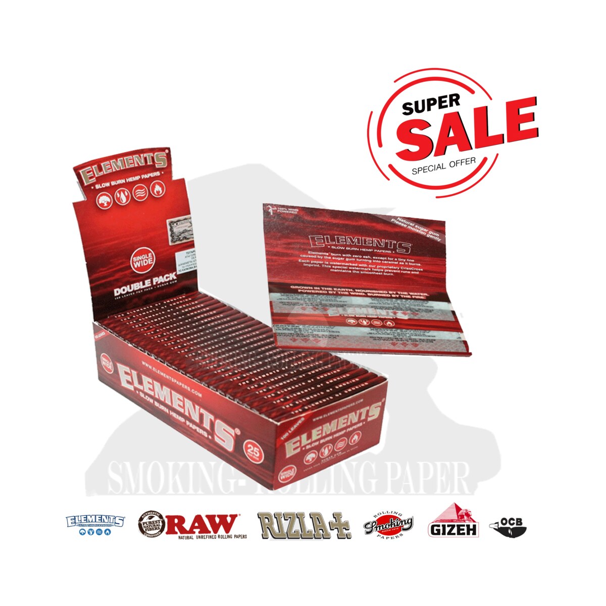 Cartine Elements Red Doppie Wide in Canapa Corte – Scatola da 25 Libretti | Foto principale prodotto Cartine Elements Red Doppie Wide in Canapa Corte – Scatola da 25 Libretti