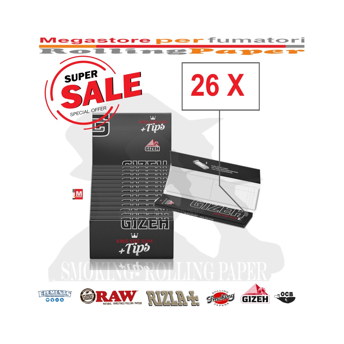 Cartine Gizeh Black King Size Slim Lunghe + Filtri in Carta – Scatola da 26 Libretti