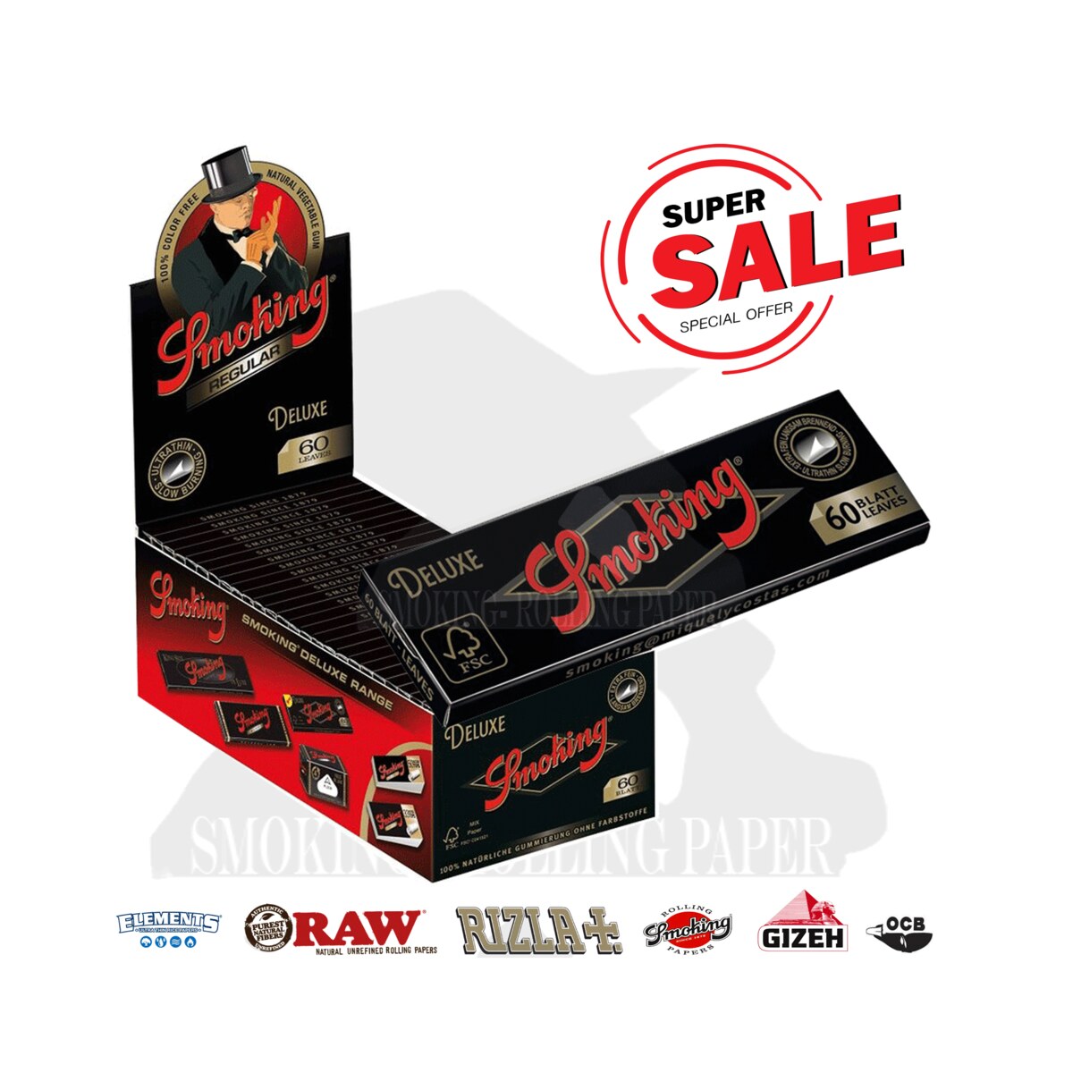 Cartine Smoking Deluxe Nere (Black De Luxe Singole) – Scatola da 50 Libretti | Foto principale prodotto Cartine Smoking Deluxe Nere (Black De Luxe Singole) – Scatola da 50 Libretti