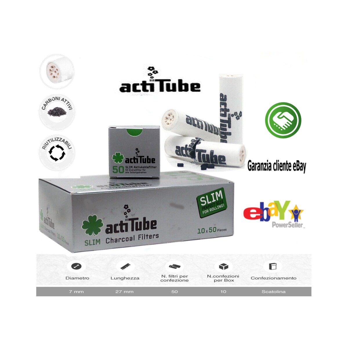 Filtri ActiTube Slim 7mm – Carboni Attivi – Box 10 Scatoline da 50 Filtri