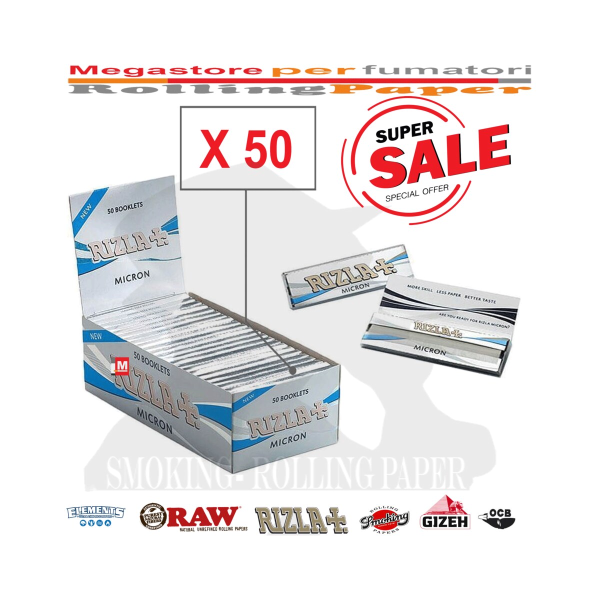 Rizla Cartine Micron Corte – Singole Regular – Scatola da 50 Libretti