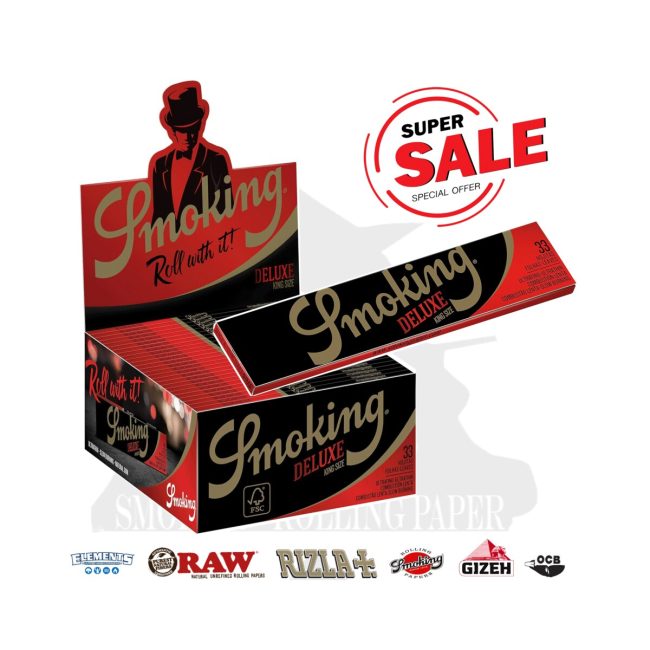Smoking Deluxe Black King Size Slim Rolling Papers – 50 Booklets