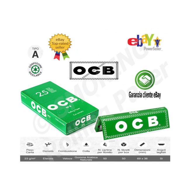Cartine OCB Verde Corte Green Angoli Tagliati Nº 8 – Scatola da 25 Libretti