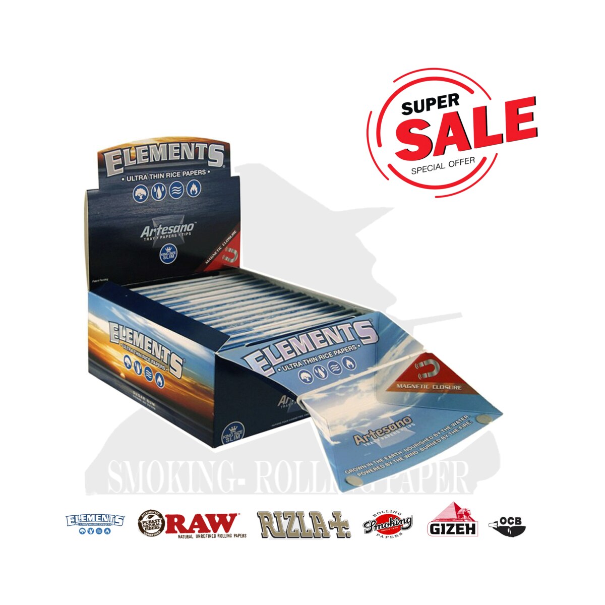 Cartine Elements Artesano King Size Slim con Tips – 15 Libretti
