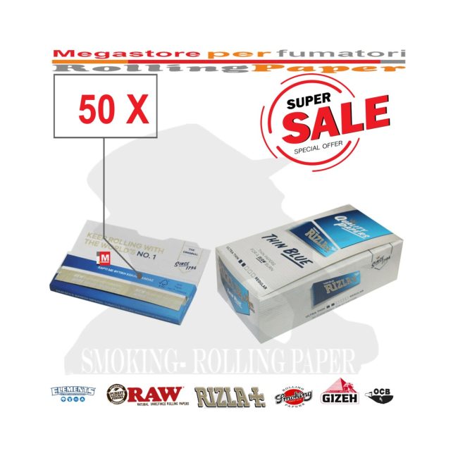 Cartine Rizla Blu Corte – Blue Singole Regular Size – Scatola da 50 Libretti | Foto principale prodotto Cartine Rizla Blu Corte – Blue Singole Regular Size – Scatola da 50 Libretti