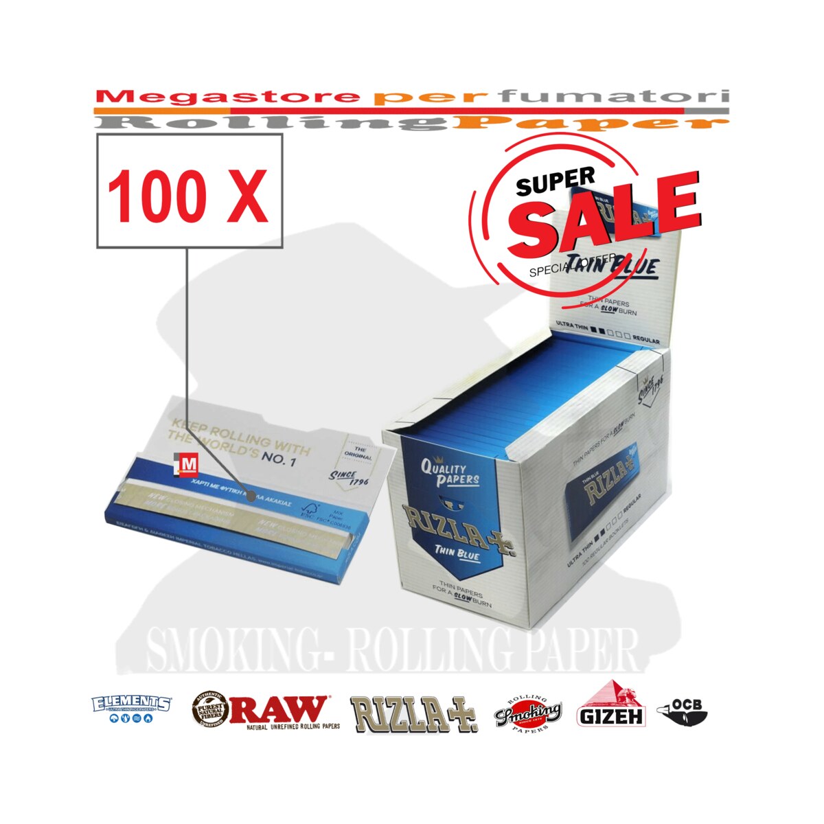 Cartine Rizla Blu Corte – Blue Singole Regular Size – Scatola da 100 Libretti