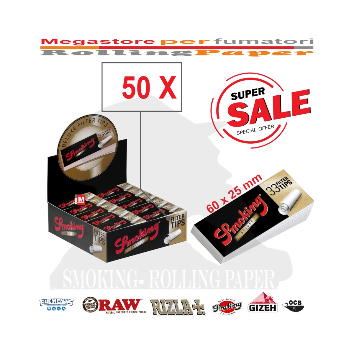 Smoking Deluxe Tips King Size – Filtri in Carta Perforati – 50 Blocchetti