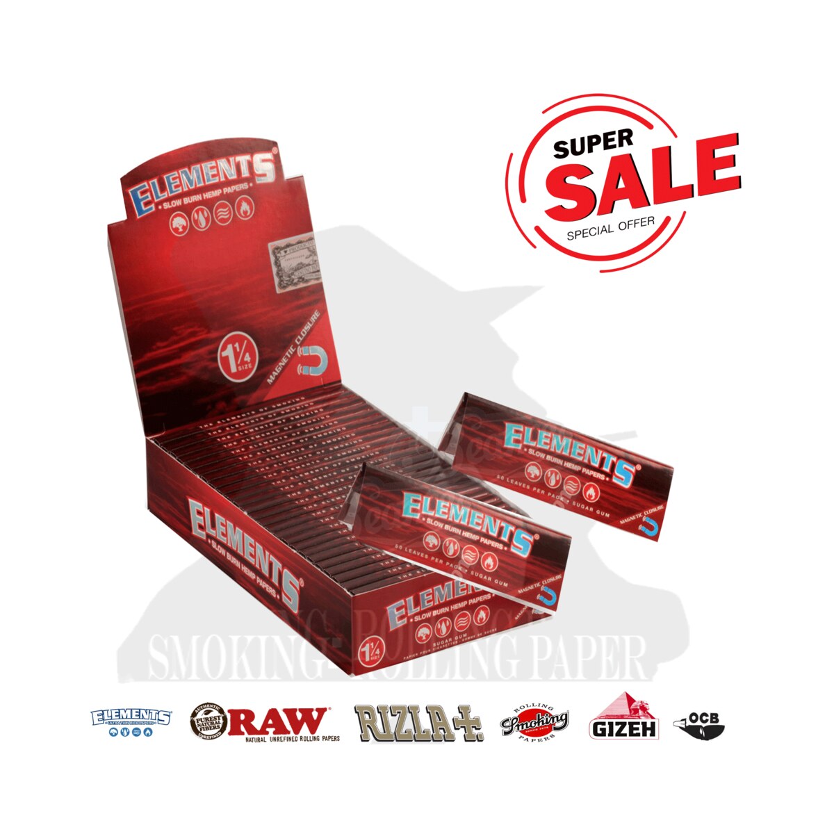 Cartine Elements Medium 1¼ Corte Red Hemp in Canapa – 25 Libretti