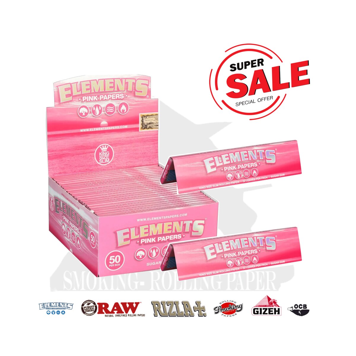 Cartine Elements Rosa Pink King Size Slim Zuccherine – 50 Libretti