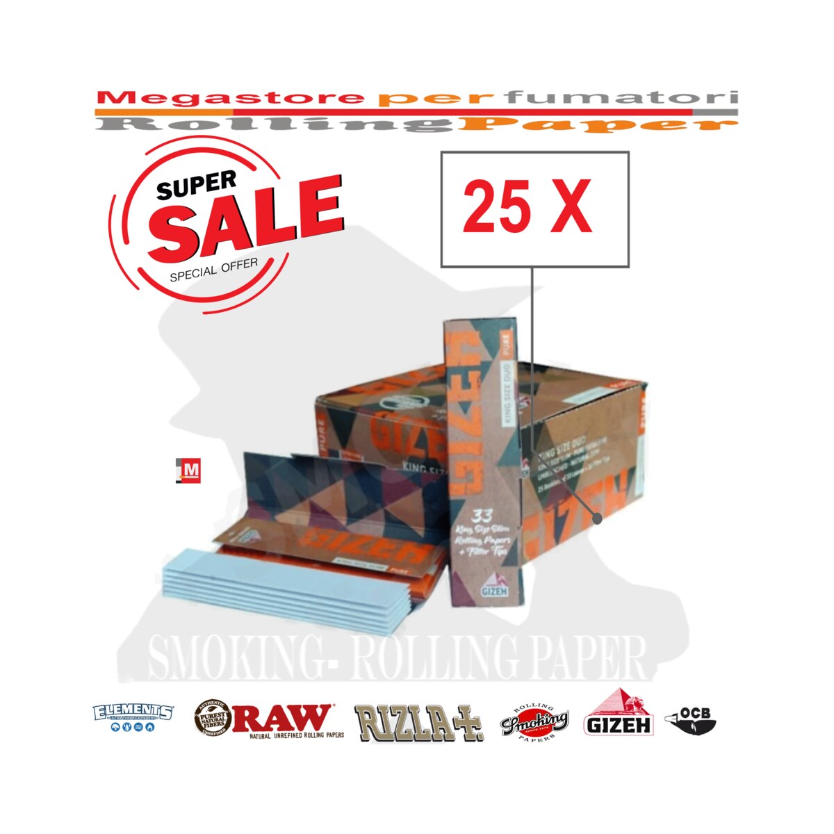 Cartine Gizeh Duo Slim Pure Lunghe King Size con Filtri in Carta – 25 Libretti