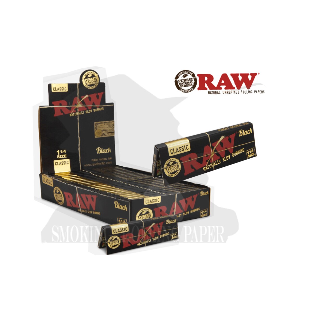 Cartine RAW Medium 1¼ Black Classic Corte – Scatola da 24 Libretti