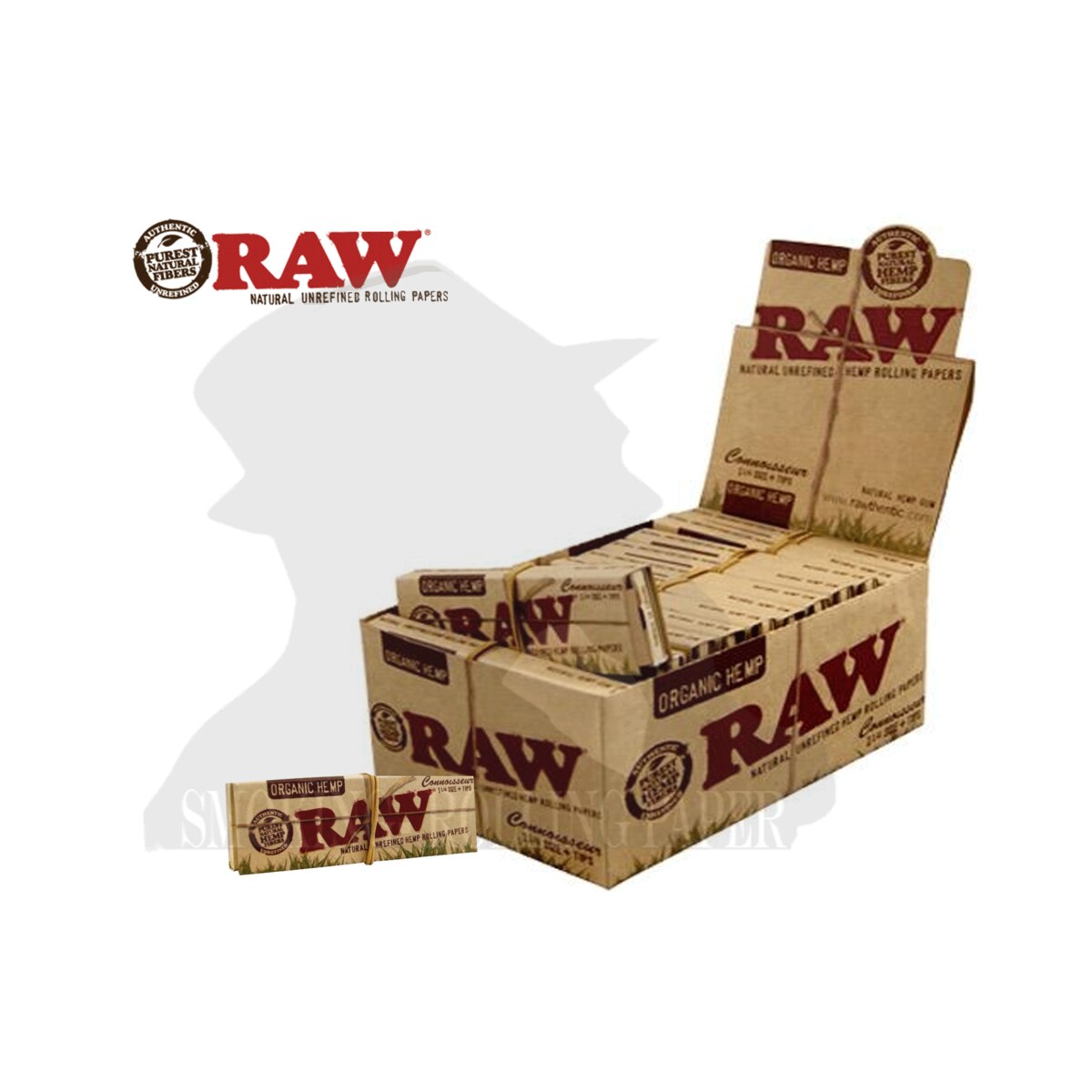 Cartine RAW Organic Medium 1¼ Connoisseur con Filtri in Carta – 24 Libretti | Foto principale prodotto Cartine RAW Organic Medium 1¼ Connoisseur con Filtri in Carta – 24 Libretti