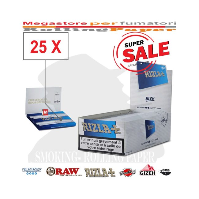 Cartine Rizla Blu Doppie Corte – Blue Double Regular – 25 Libretti