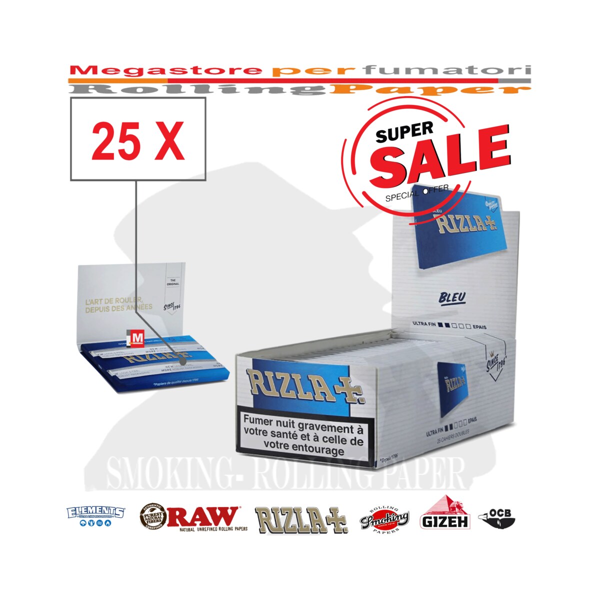 Cartine Rizla Blu Doppie Corte – Blue Double Regular – 25 Libretti