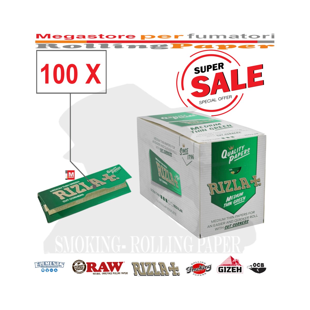 Cartine Rizla Verde Corta Singola Regular – 100 Libretti