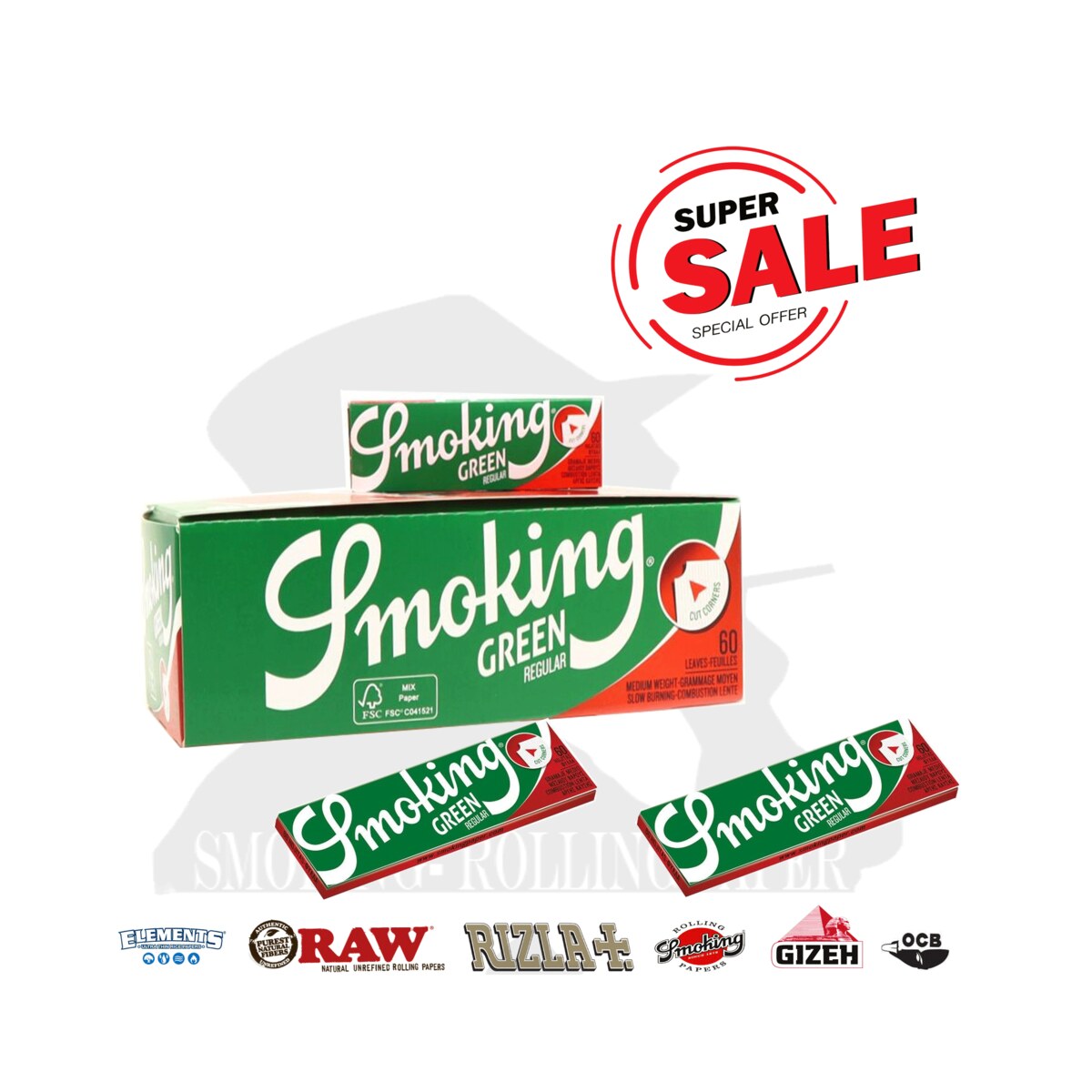 Smoking Green Regular Rolling Papers – 50 Booklets