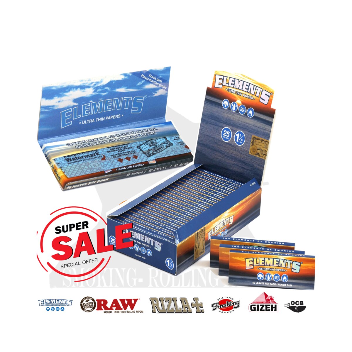 Elements Cartine Medium 1¼ Blu – Corte Ultra Thin Blue