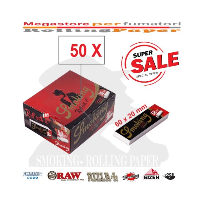 Smoking Deluxe Medium Slim Paper Tips – 50 Booklets