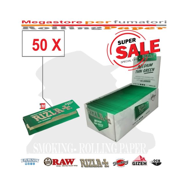Rizla Cartine Green Corte – Verde Regular – Scatola da 50 Libretti