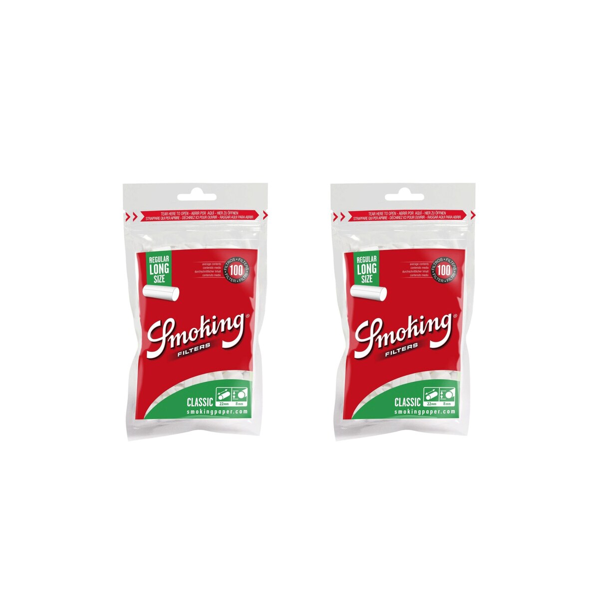 Smoking Filtri Regular 8mm Classico Lungo 22mm – In Bustina da 100 Filtri