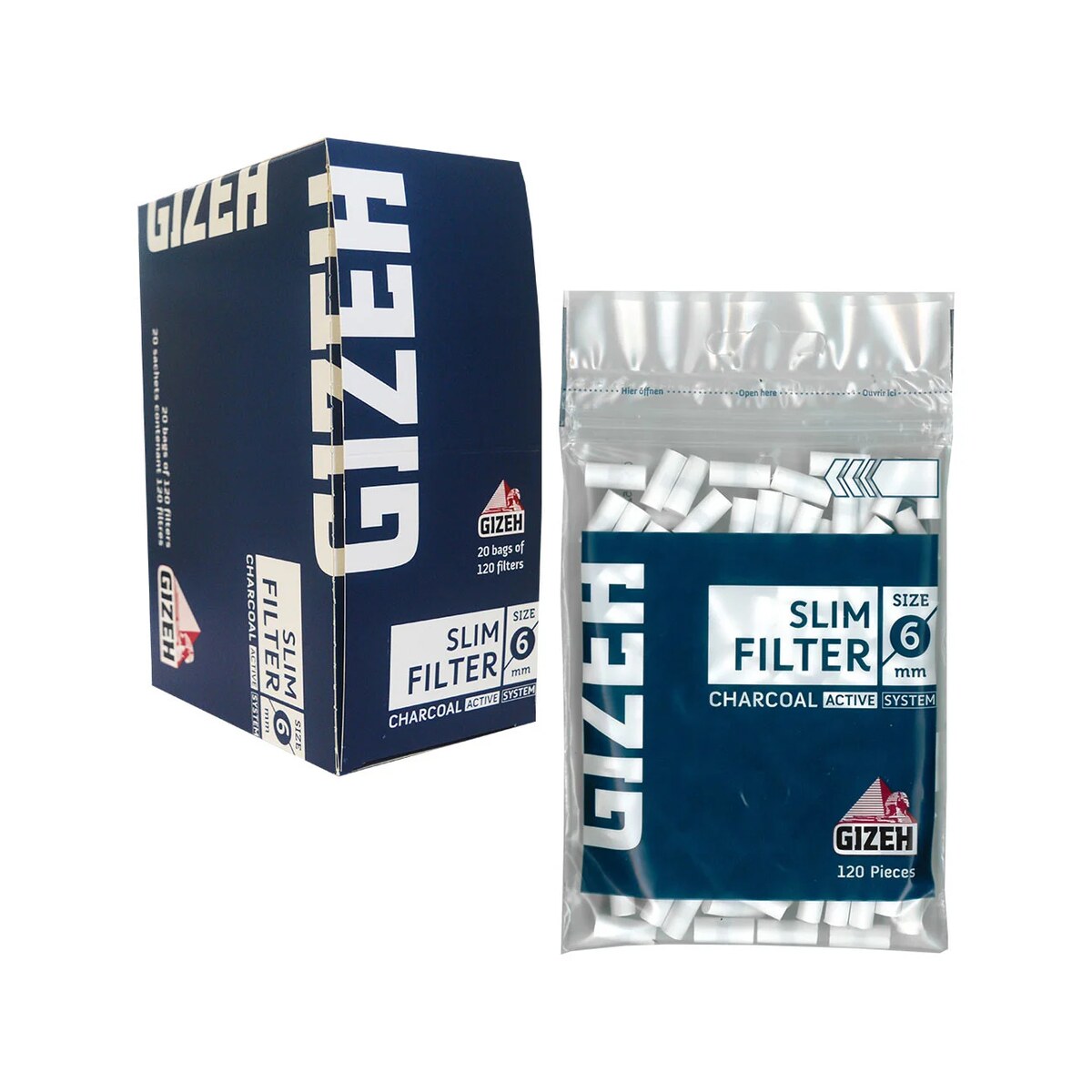 Gizeh Filtri 6mm Slim ai Carboni Attivi Spugna Lisci – In Busta da 120 Filtrini