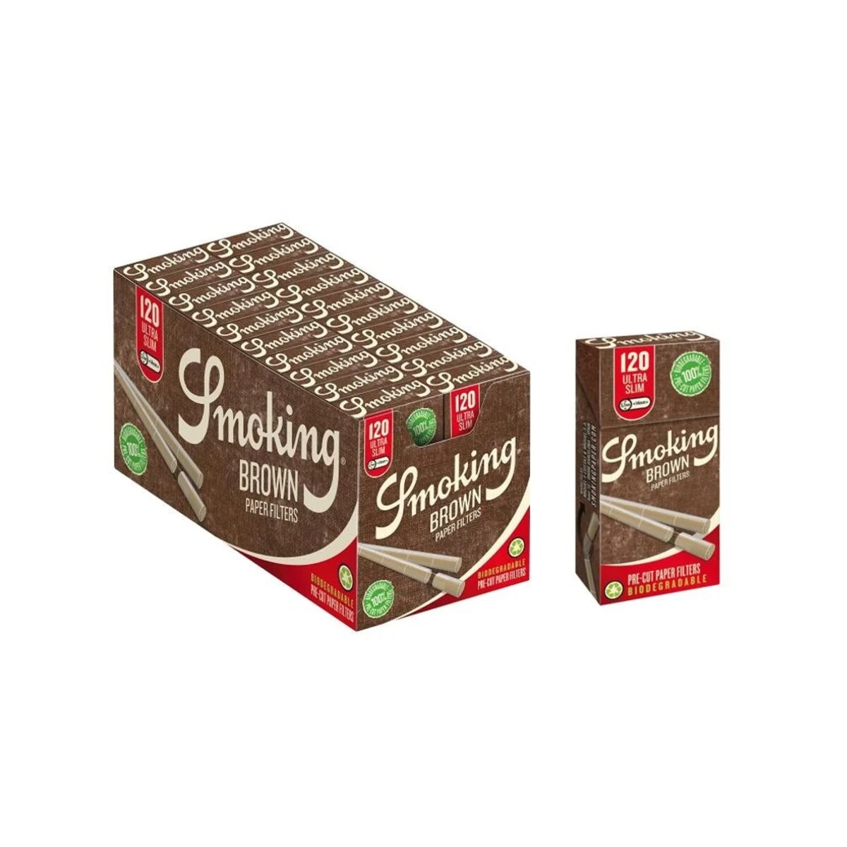 Smoking Filtri Brown Ultra Slim 5.7mm Biodegradabili – In Stick, 20 Scatole da 120 Filtri