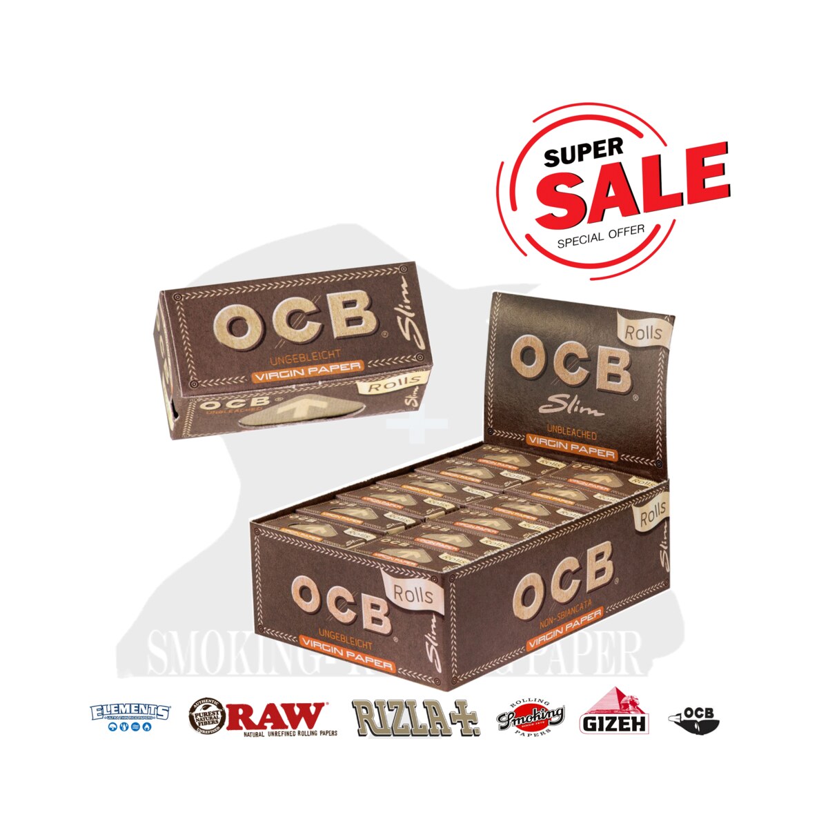 Cartine OCB Virgin Rolls Slim – 4m Marrone Extra Fine – Box da 24 Rotoli