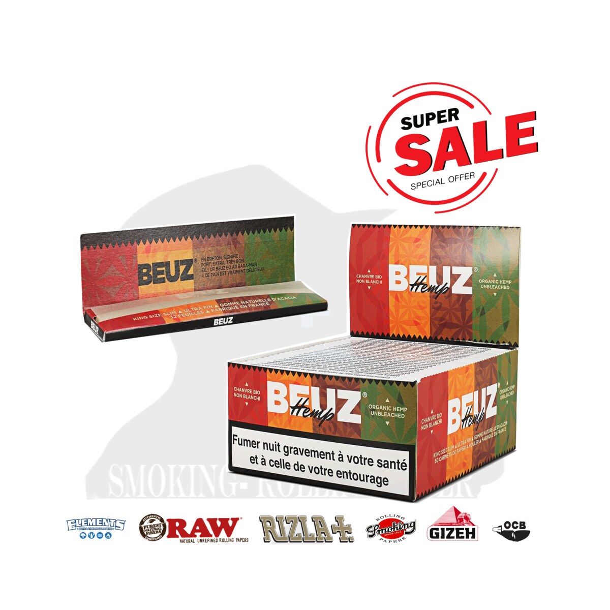 Beuz Cartine Hemp Lunghe King Size Slim in Canapa Non Sbiancata – 50 Libretti
