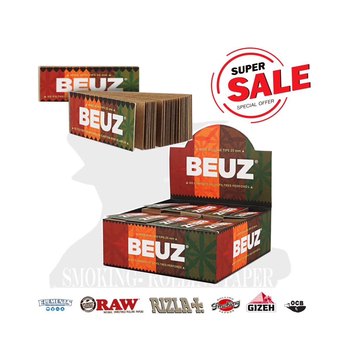 Beuz Filtri In Carta Brown Hemp King Size 60 x 25mm – 40 Blocchetti Filtri In Cartoncino