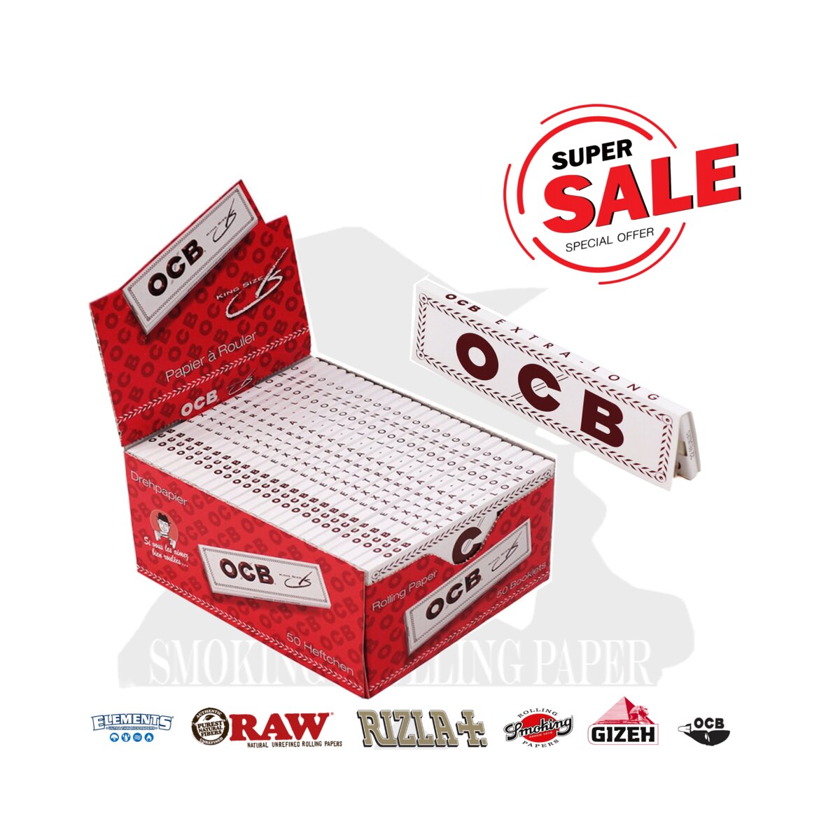 Cartine OCB Bianche Lunghe White King Size – 50 Libretti