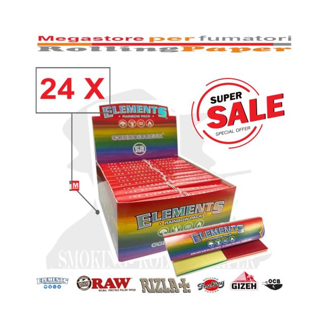Cartine Elements Rainbow Connoisseur King Size Slim con Filtri – 24 Libretti | Foto principale prodotto Cartine Elements Rainbow Connoisseur King Size Slim con Filtri – 24 Libretti