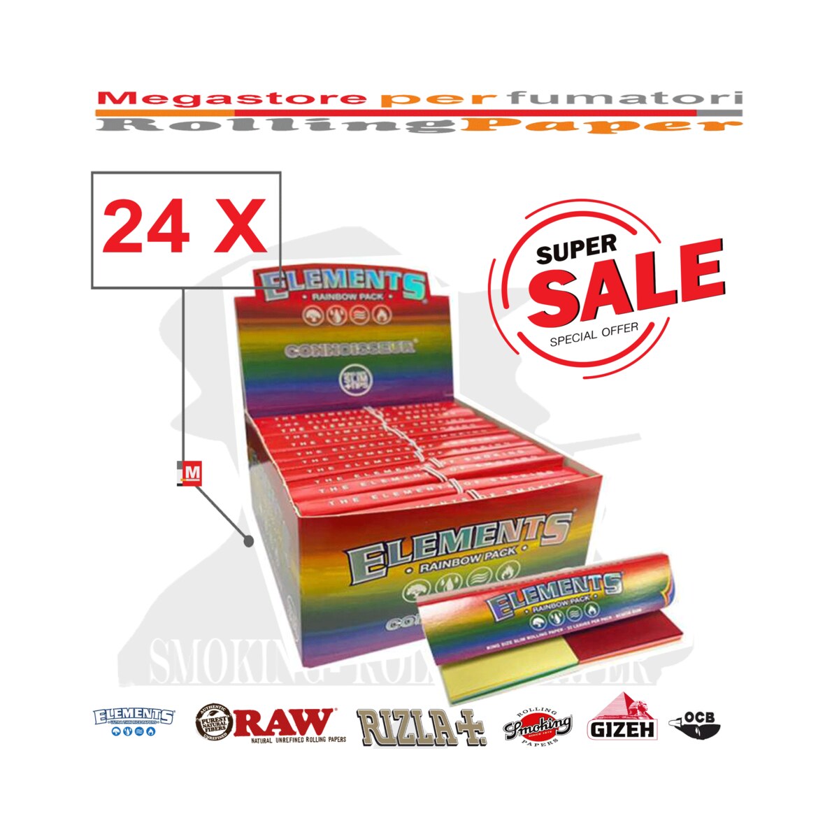 Cartine Elements Rainbow Connoisseur King Size Slim con Filtri – 24 Libretti | Foto principale prodotto Cartine Elements Rainbow Connoisseur King Size Slim con Filtri – 24 Libretti