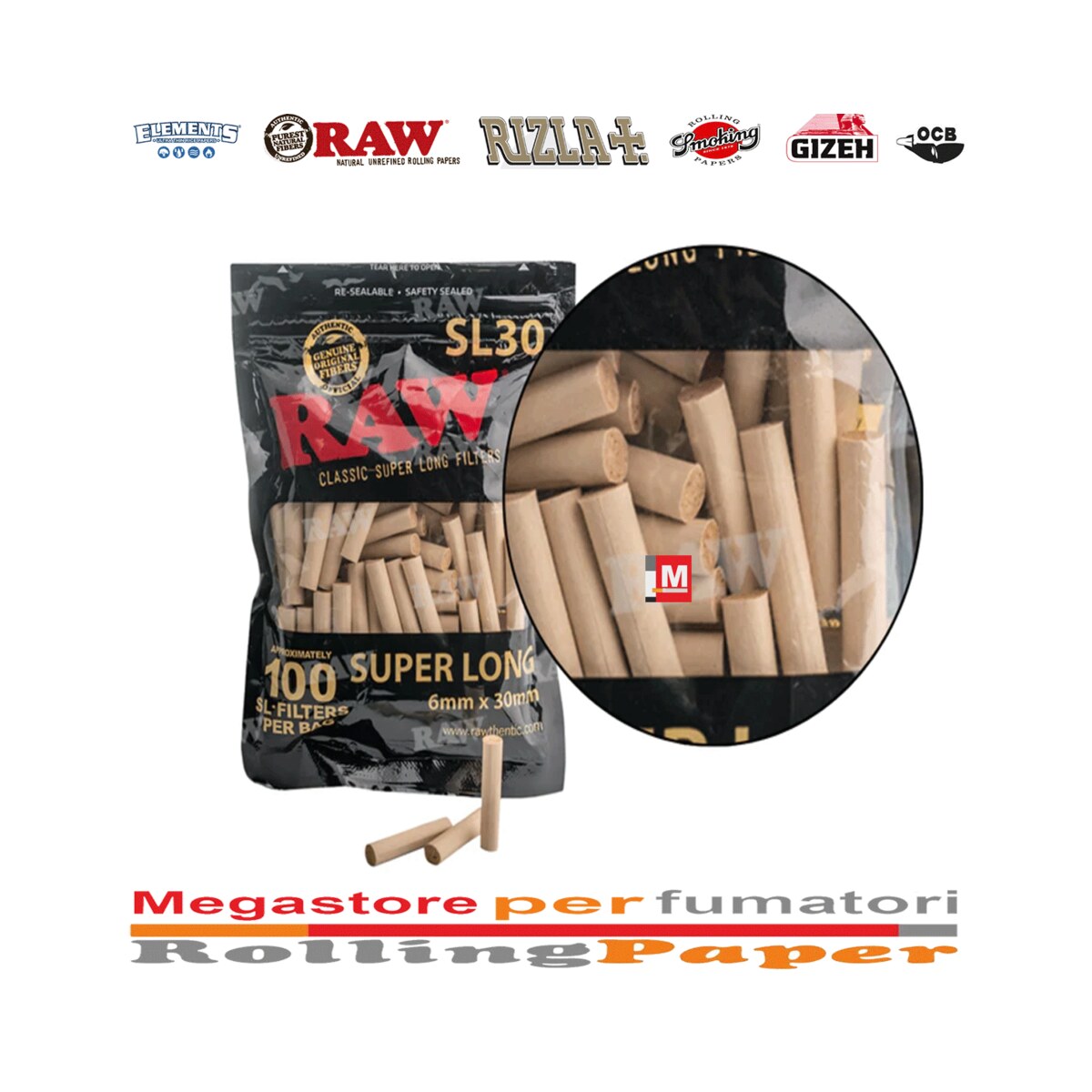 RAW Filtri Black Super Lunghi XL SL30 – 6mm Slim – 10 Buste da 100 Filtrini