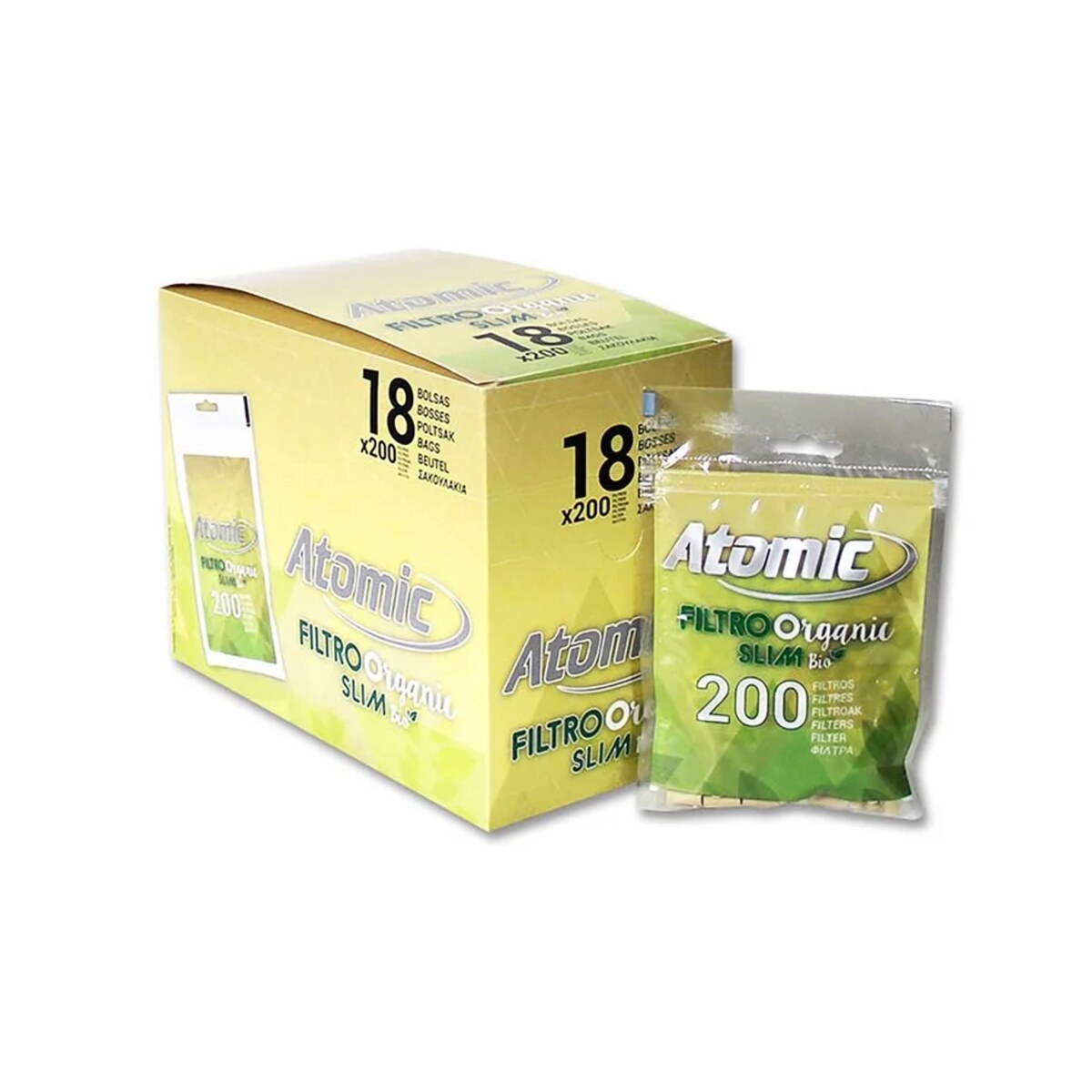 Atomic Filtri Slim 6mm Organic Bio – In Busta da 200 Filtrini | Foto principale prodotto Atomic Filtri Slim 6mm Organic Bio – In Busta da 200 Filtrini