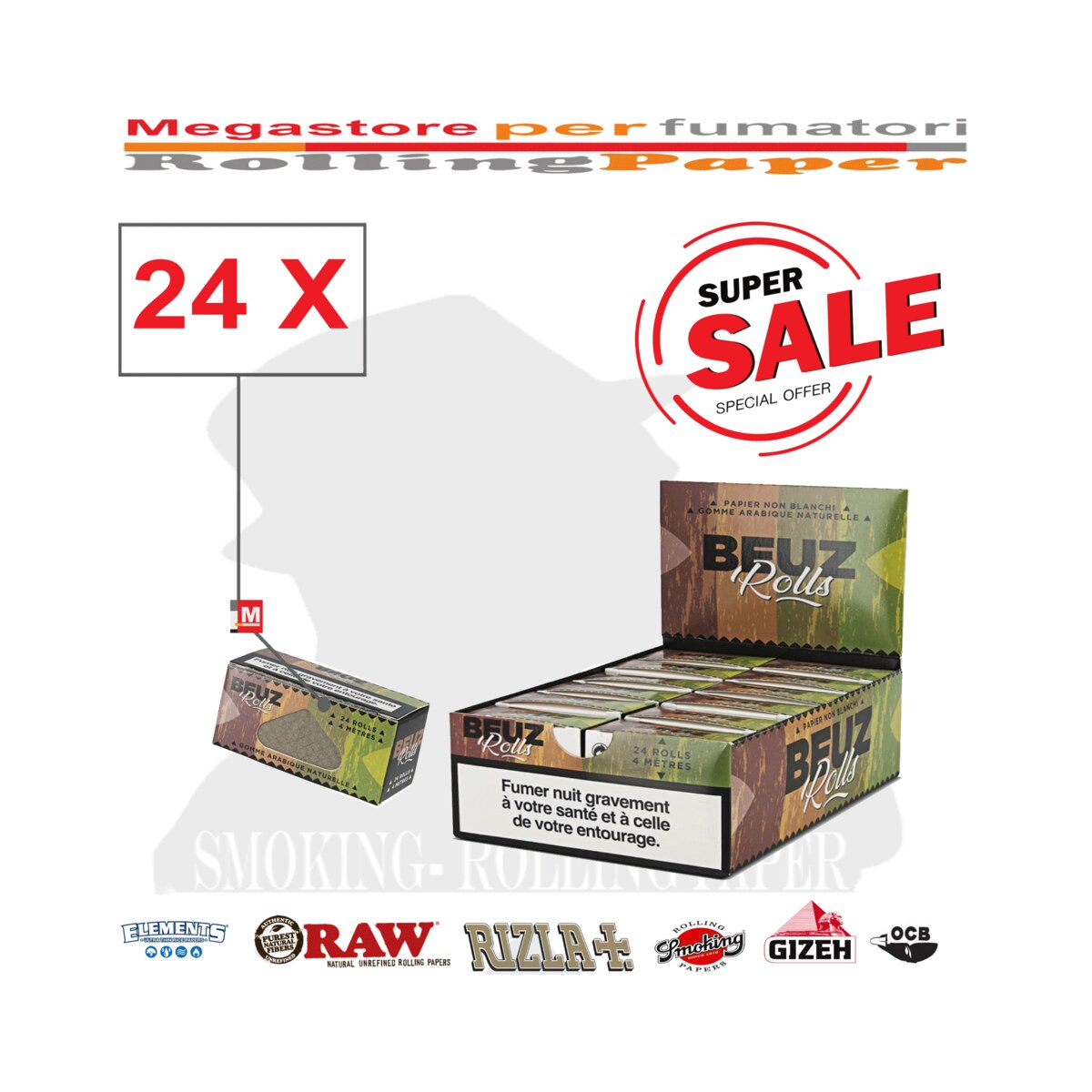 BEUZ Rolls Brown Lunga 4m – Cartine Unbleached 24 Rotolini
