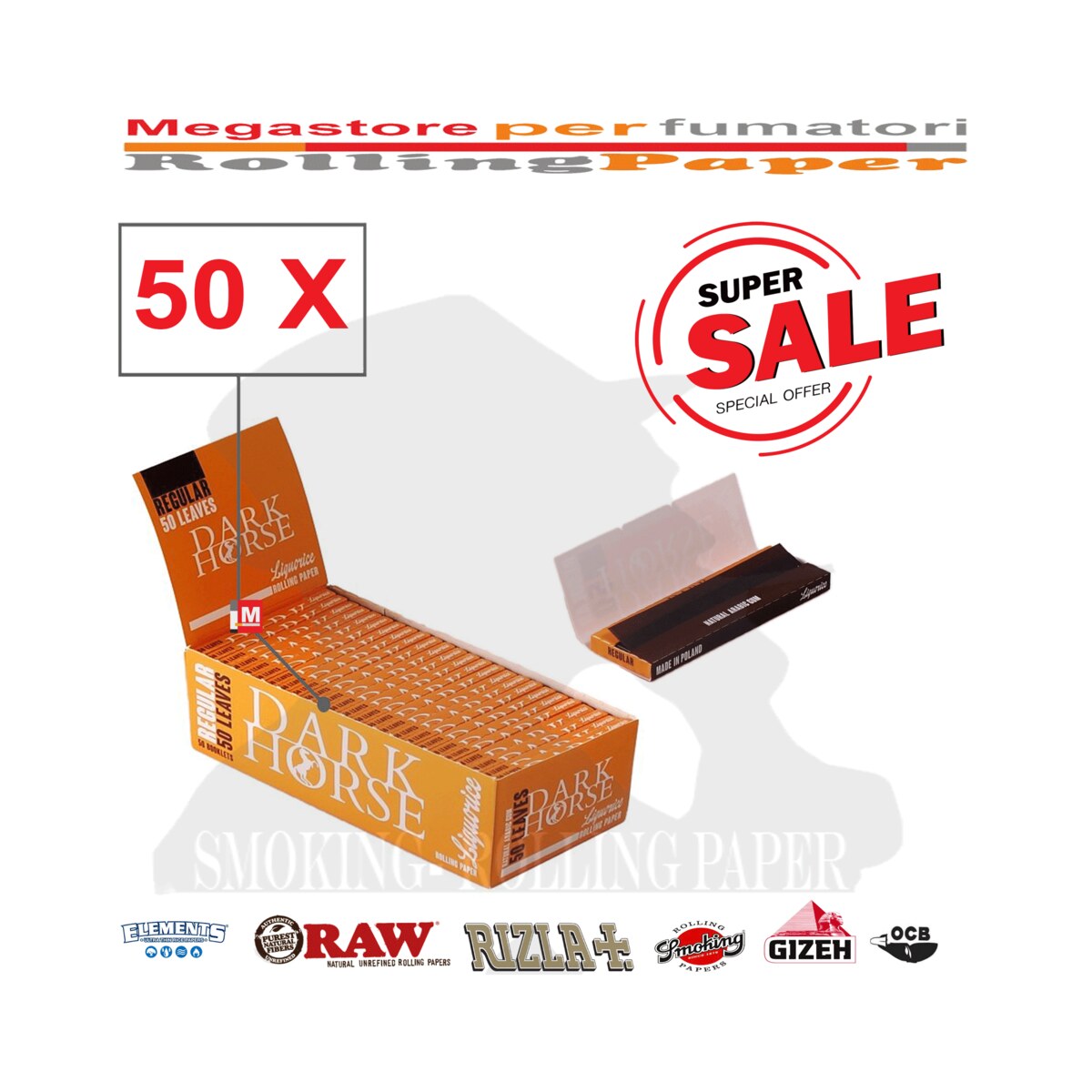 Cartine Dark Horse Liquorice Corte da 50 Libretti