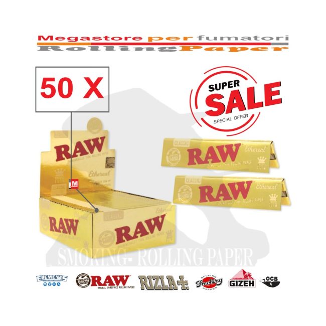 Cartine RAW Ethereal King Size – Premium Gold Edition – 50 Libretti | Foto principale prodotto Cartine RAW Ethereal King Size – Premium Gold Edition – 50 Libretti