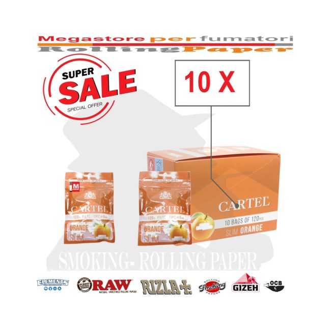 Cartel Orange Slim 6 mm Filters – 10 Bags of 120 Filters | Main product image Cartel Orange Slim 6 mm Filters – 10 Bags of 120 Filters