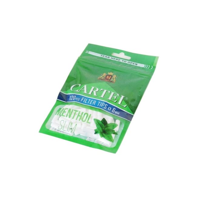 Cartel Filtri Menthol Slim 6mm – 20 Bustine da 120 Filtrini Mentolo (2400 pezzi) | Foto dettaglio Cartel Filtri Menthol Slim 6mm – 20 Bustine da 120 Filtrini Mentolo (2400 pezzi) dettaglio prodotto