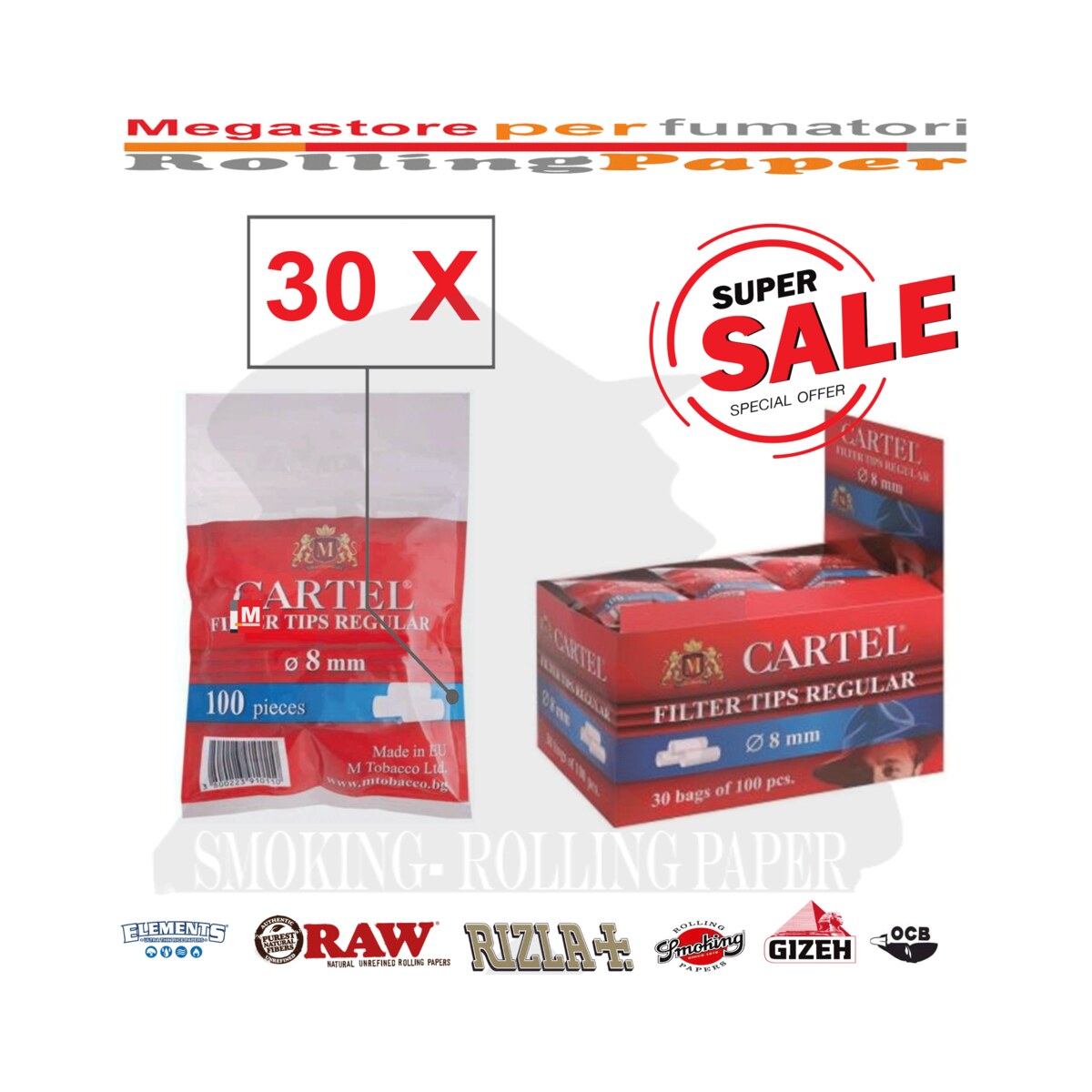 Cartel Filtri Regular Size 8mm x 15mm – 30 Bustine da 100 Filtrin