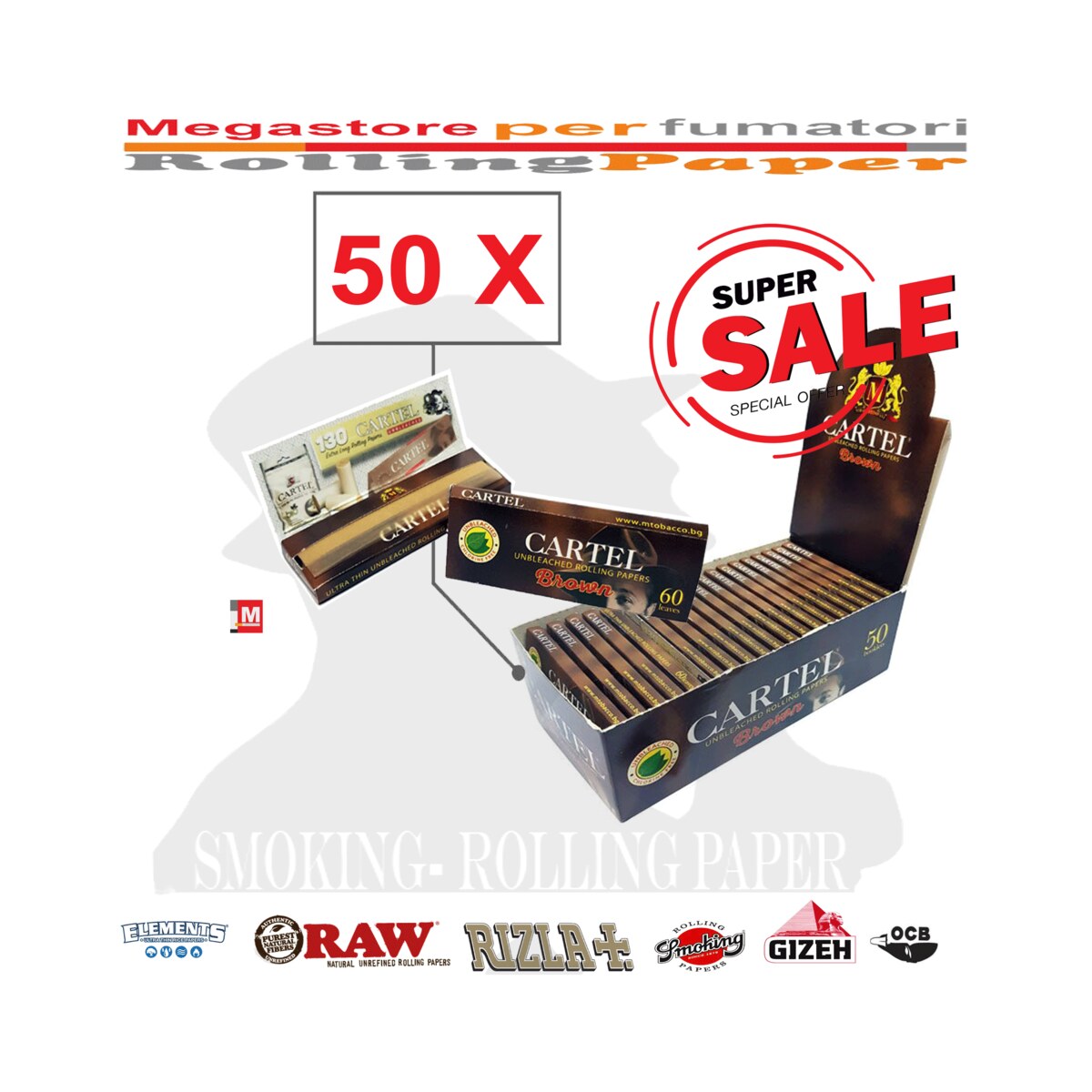 Cartine Cartel Brown Unbleached – Marrone Singole – 50 Libretti