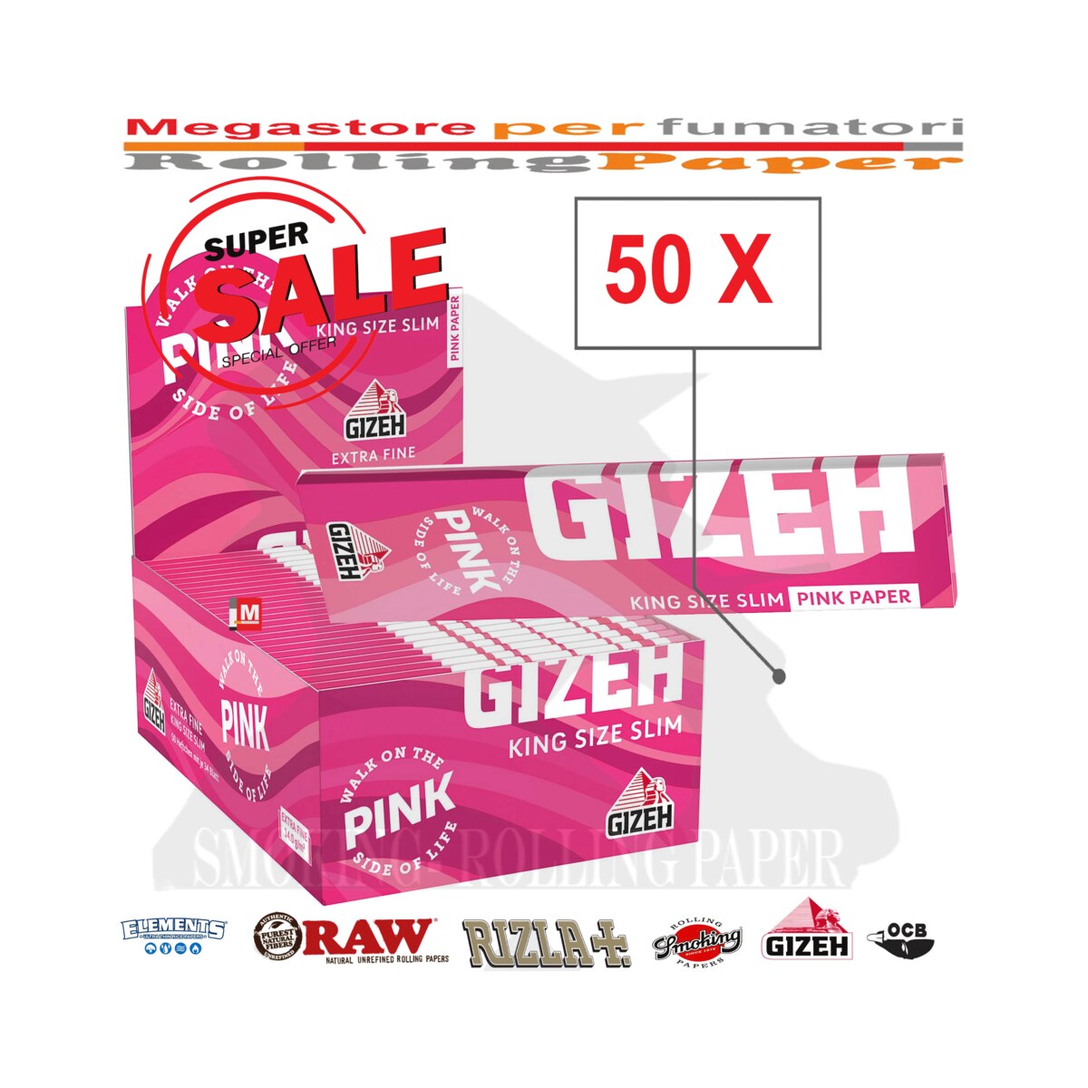 Cartine Gizeh Pink King Size Extra Fine Lunghe Da 50 Libretti