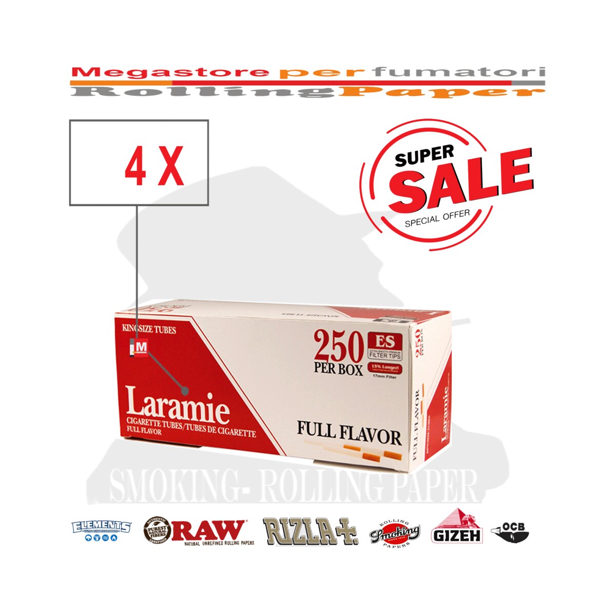 Laramie Tubetti Full Flavor Red Tubes King Size 8mm – 4 x Box da 250 Sigarette Vuote | Foto principale prodotto Laramie Tubetti Full Flavor Red Tubes King Size 8mm – 4 x Box da 250 Sigarette Vuote