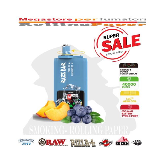 Razz Bar Vape 40000 Tiri Puffs – Ghiaccio alla Pesca & Ghiaccio al Mirtillo | Foto principale prodotto Razz Bar Vape 40000 Tiri Puffs – Ghiaccio alla Pesca & Ghiaccio al Mirtillo