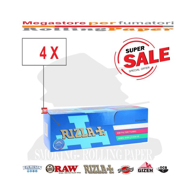 Rizla Tubetti King Size 8mm con Filtro – 4 x Box da 250 Sigarette Vuote | Foto principale prodotto Rizla Tubetti King Size 8mm con Filtro – 4 x Box da 250 Sigarette Vuote