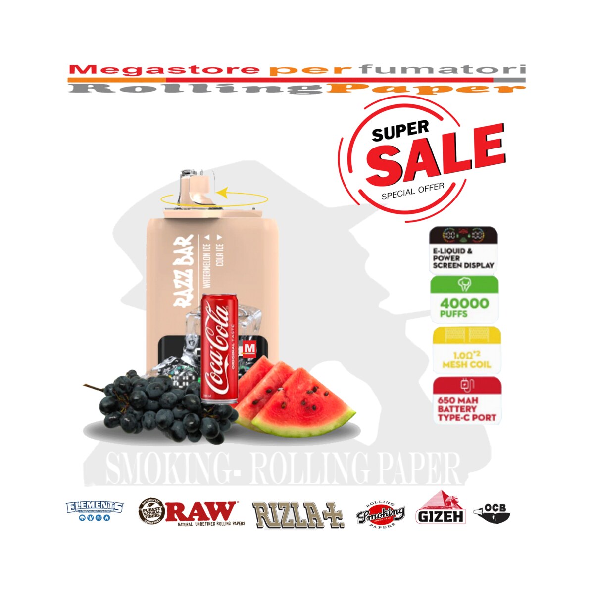 Vape Razz Bar 40000 Tiri Puff – Aroma Ghiaccio & Cola