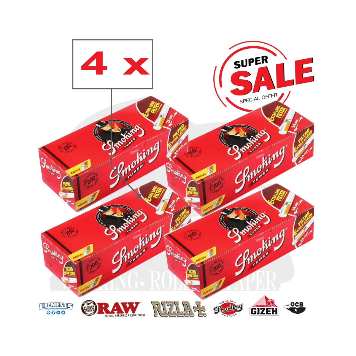 Smoking Tubetti Extra Lungo con Filtro 24mm – Box da 200 Sigarette Vuote | Foto principale prodotto Smoking Tubetti Extra Lungo con Filtro 24mm – Box da 200 Sigarette Vuote