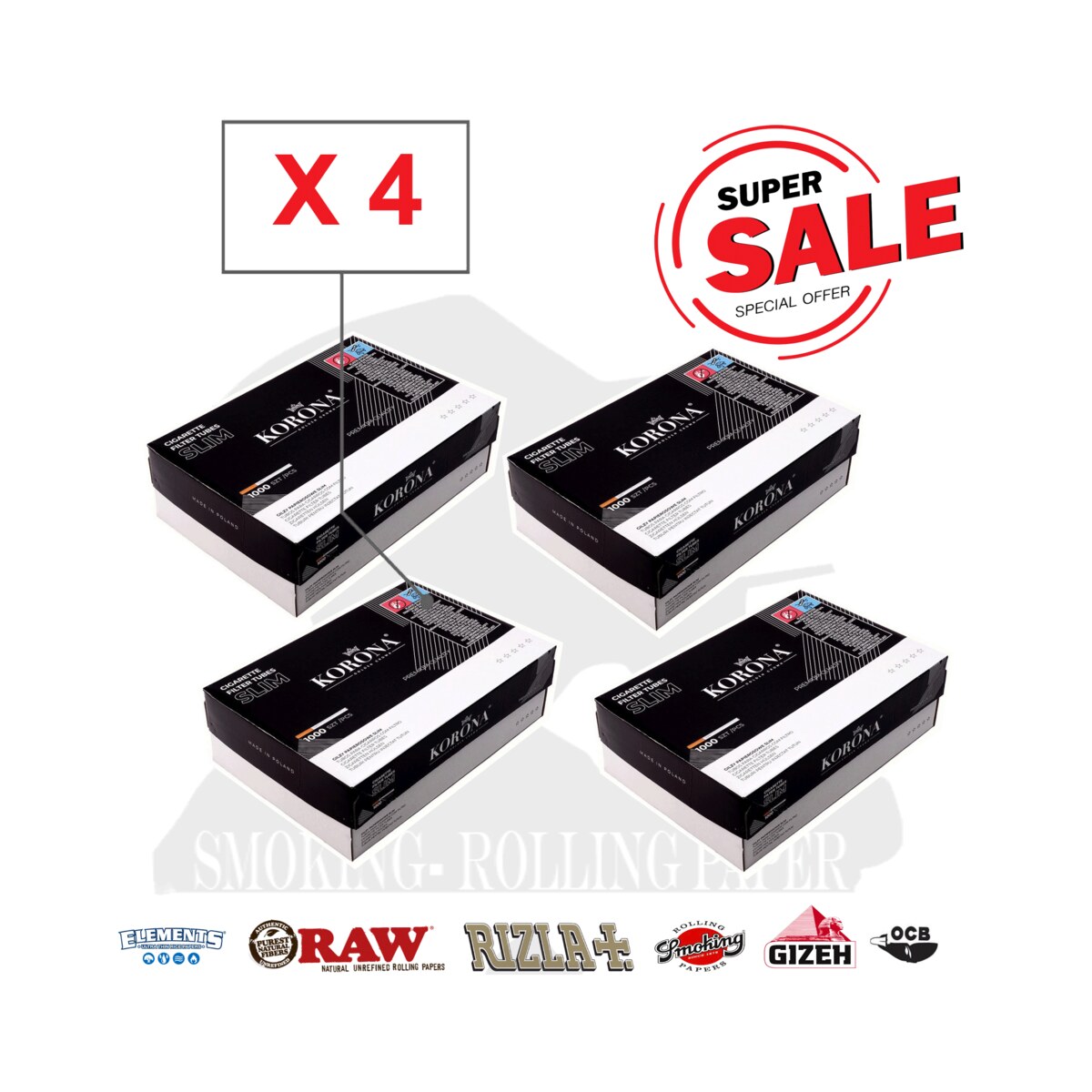 Tubetti Korona Slim 6,8mm – 4 Box x 1000 Tubi Sigarette Vuote | Foto principale prodotto Tubetti Korona Slim 6,8mm – 4 Box x 1000 Tubi Sigarette Vuote